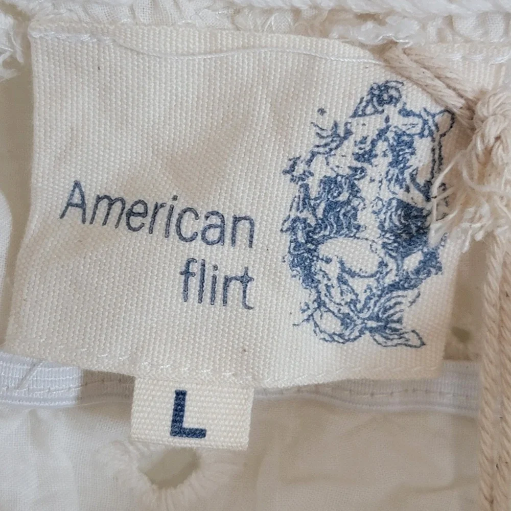 American Flirt White Cotton Eyelet Crochet Boho Camisole Top Large NWT Festival